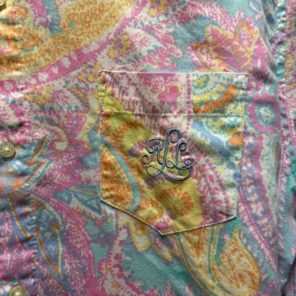Lauren Ralph Lauren Women's Paisley Button-Up Shirt Size Large Vibrant Colors - Picture 5 of 7